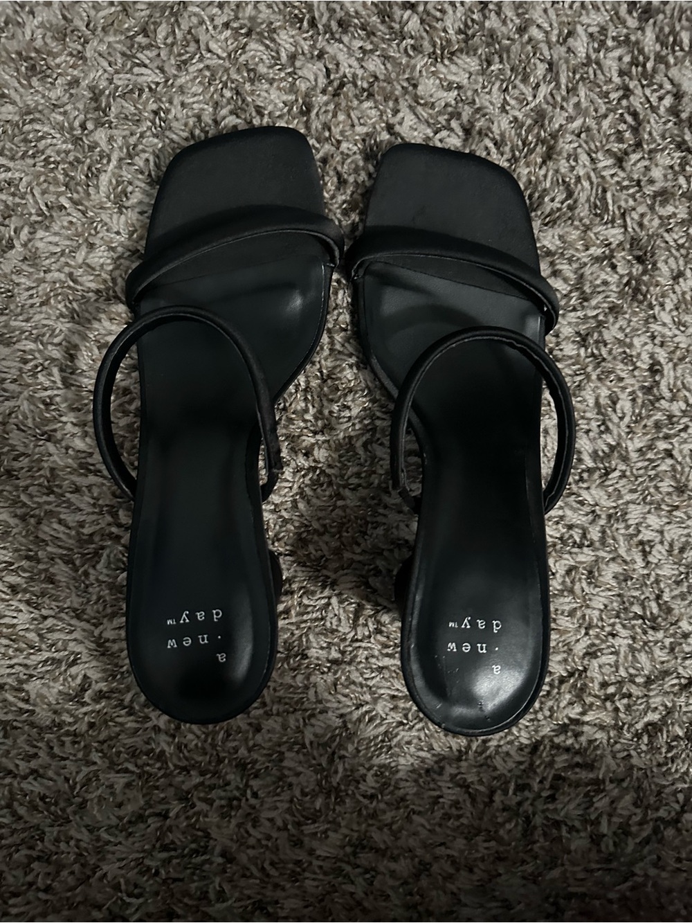 a new day Black Square-Toe Strappy Block Heels
